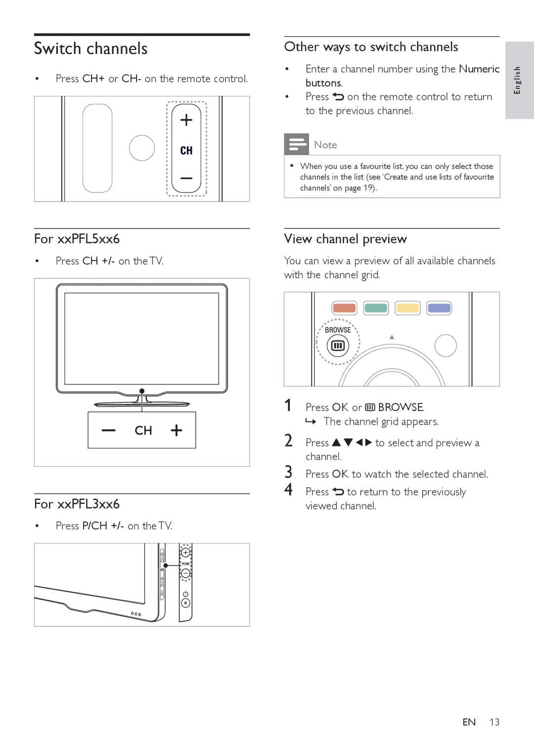 Philips 32PFL3406, 42PFL5606, 32PFL5606 user manual Switch channels, Other ways to switch channels, View channel preview 