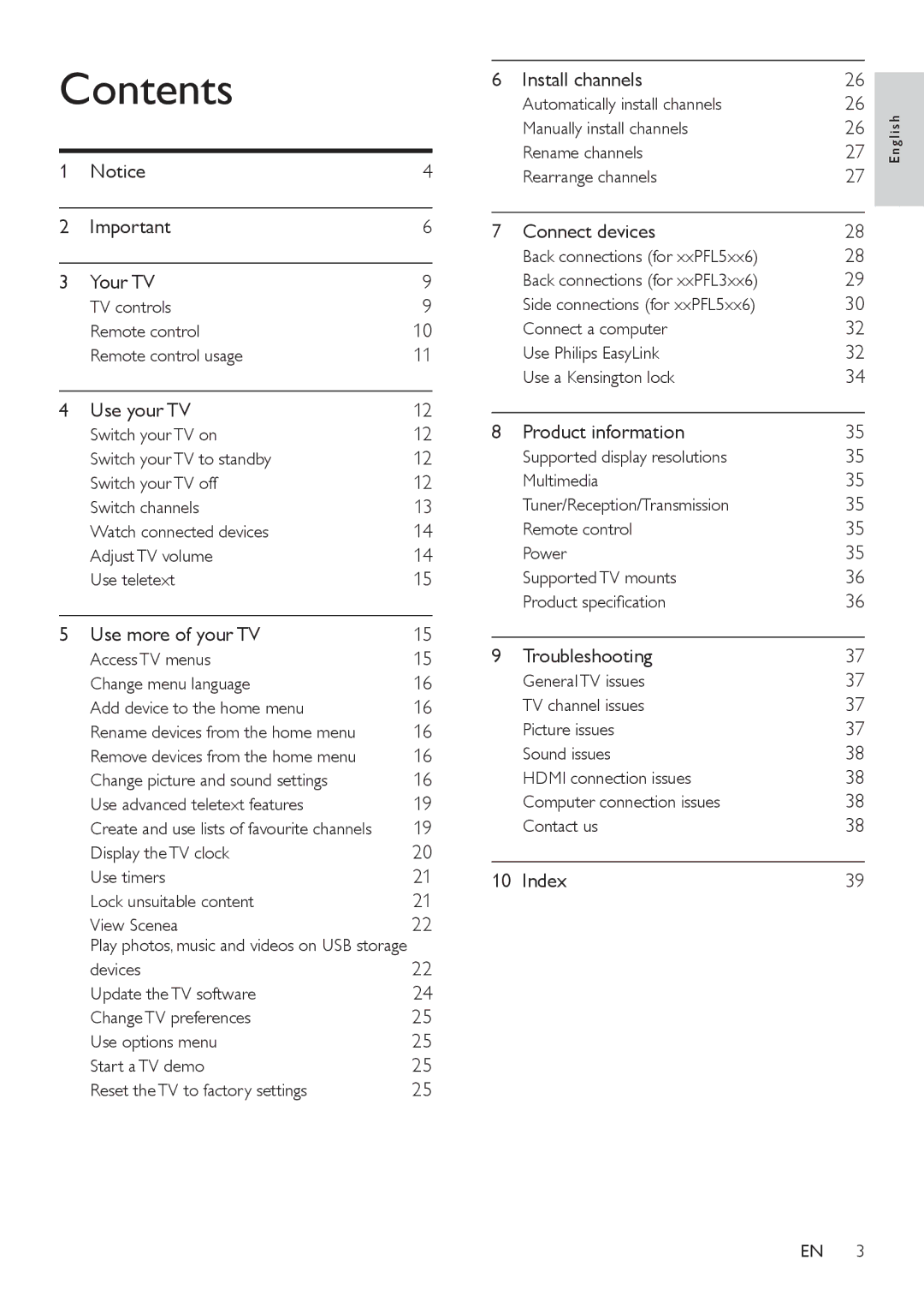 Philips 42PFL5606, 32PFL3406, 32PFL5606 user manual Contents 