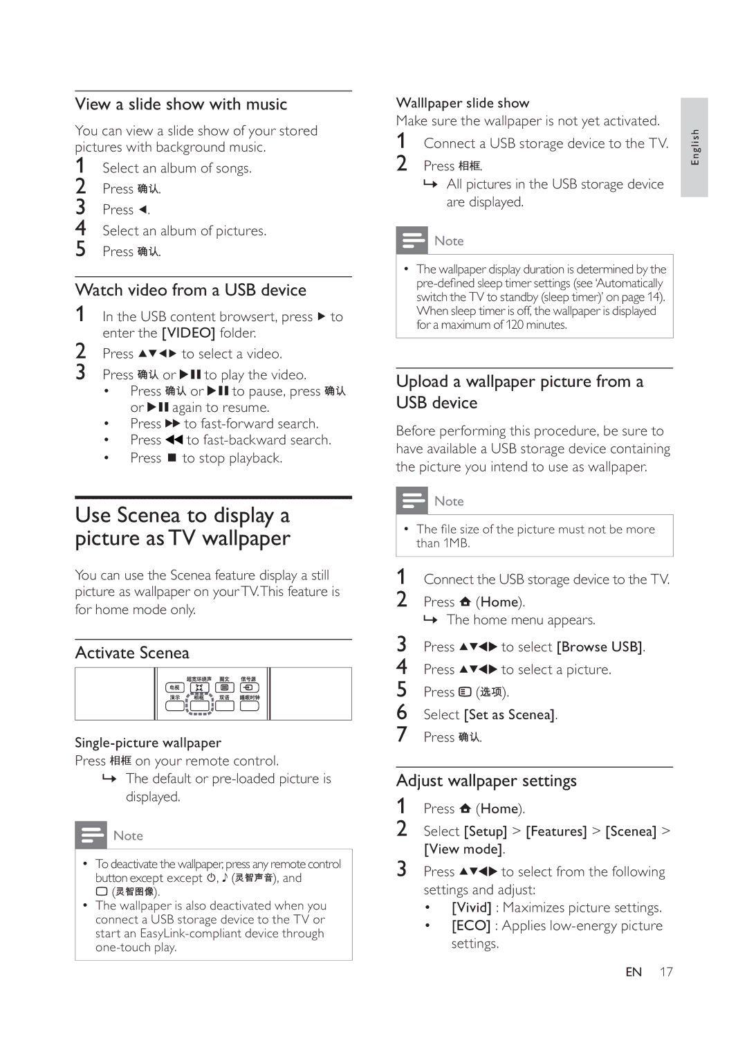 Philips 47PFL6609/93, 42PFL6609/93 user manual View a slide show with music, Watch video from a USB device, Activate Scenea 