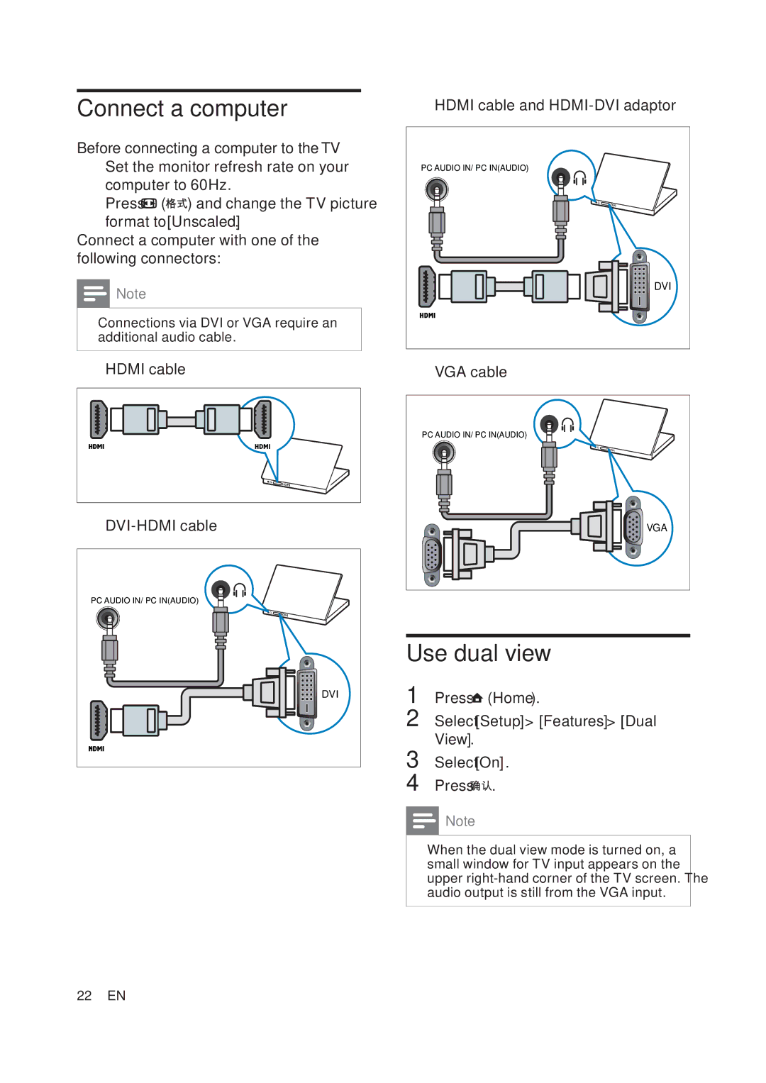 Philips 42PFL6609/93, 47PFL6609/93 user manual Connect a computer, Use dual view 