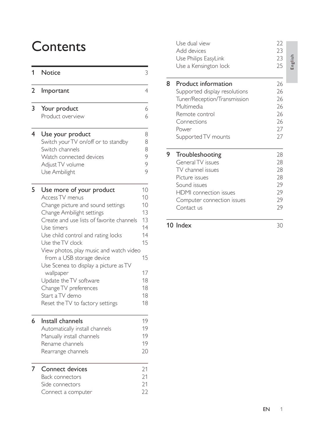 Philips 47PFL6609/93, 42PFL6609/93 user manual Contents 