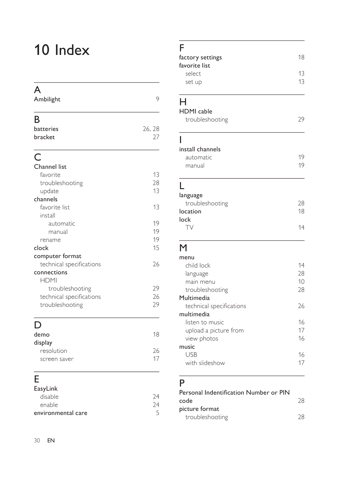 Philips 42PFL6609/93, 47PFL6609/93 user manual Index 