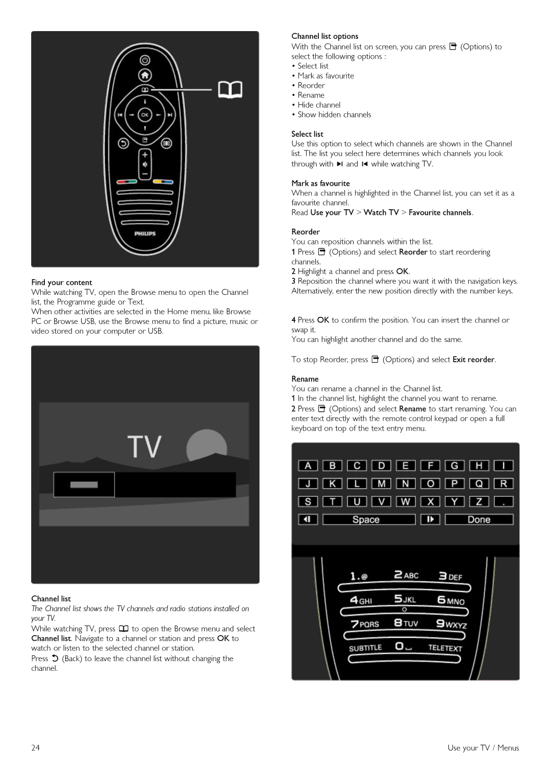 Philips 42PFL6805H manual Use your TV / Menus 