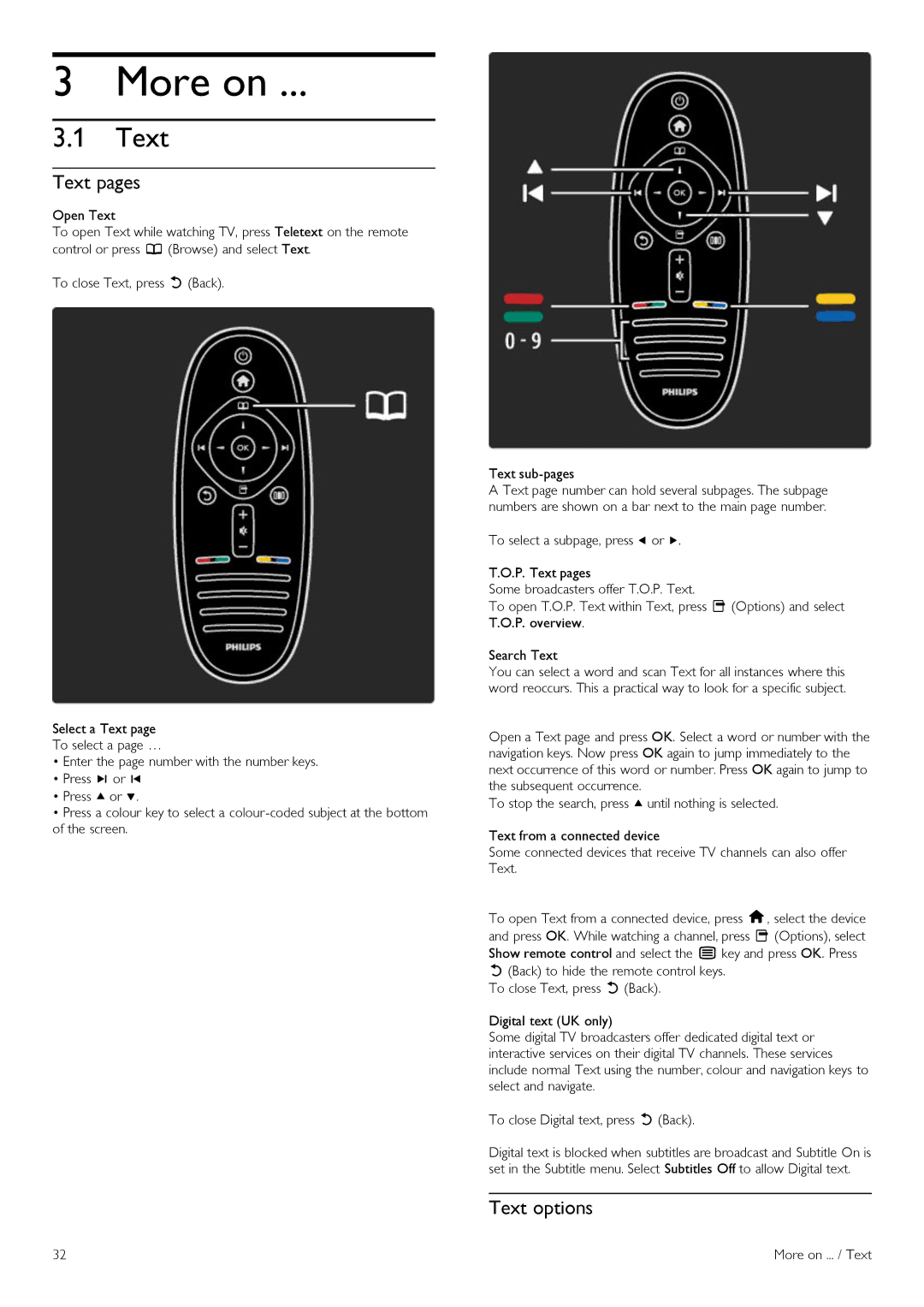 Philips 42PFL6805H manual More on, Text pages, Text options 