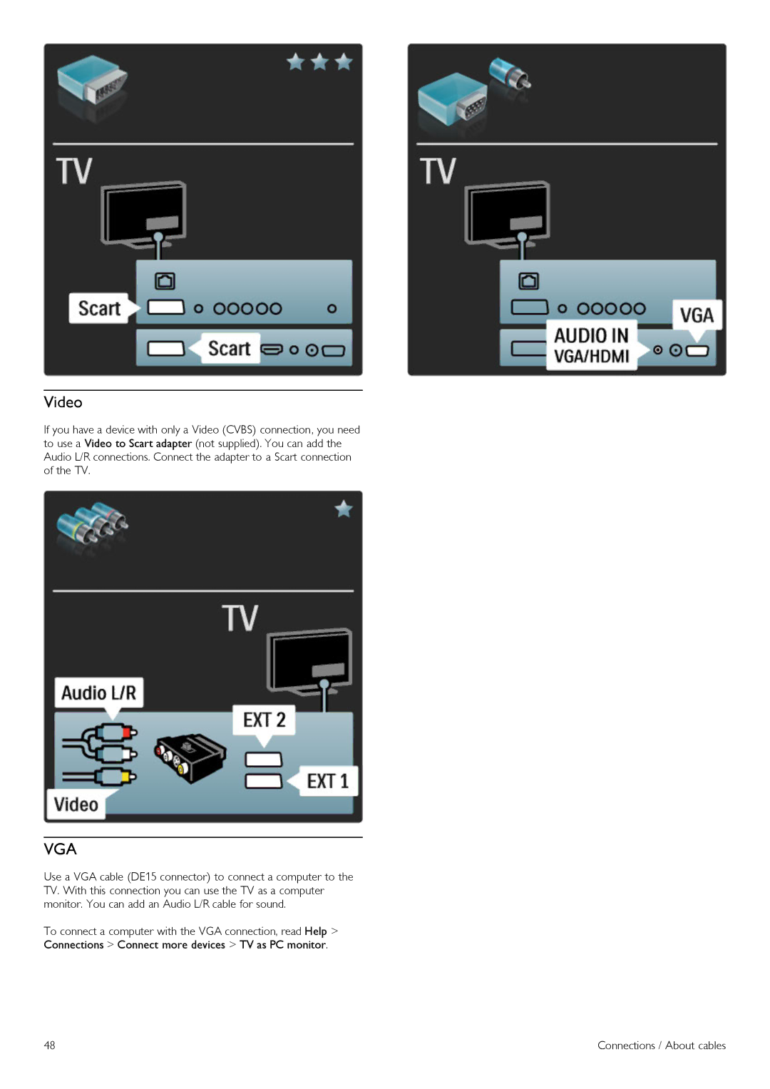 Philips 42PFL6805H manual Video, Vga 