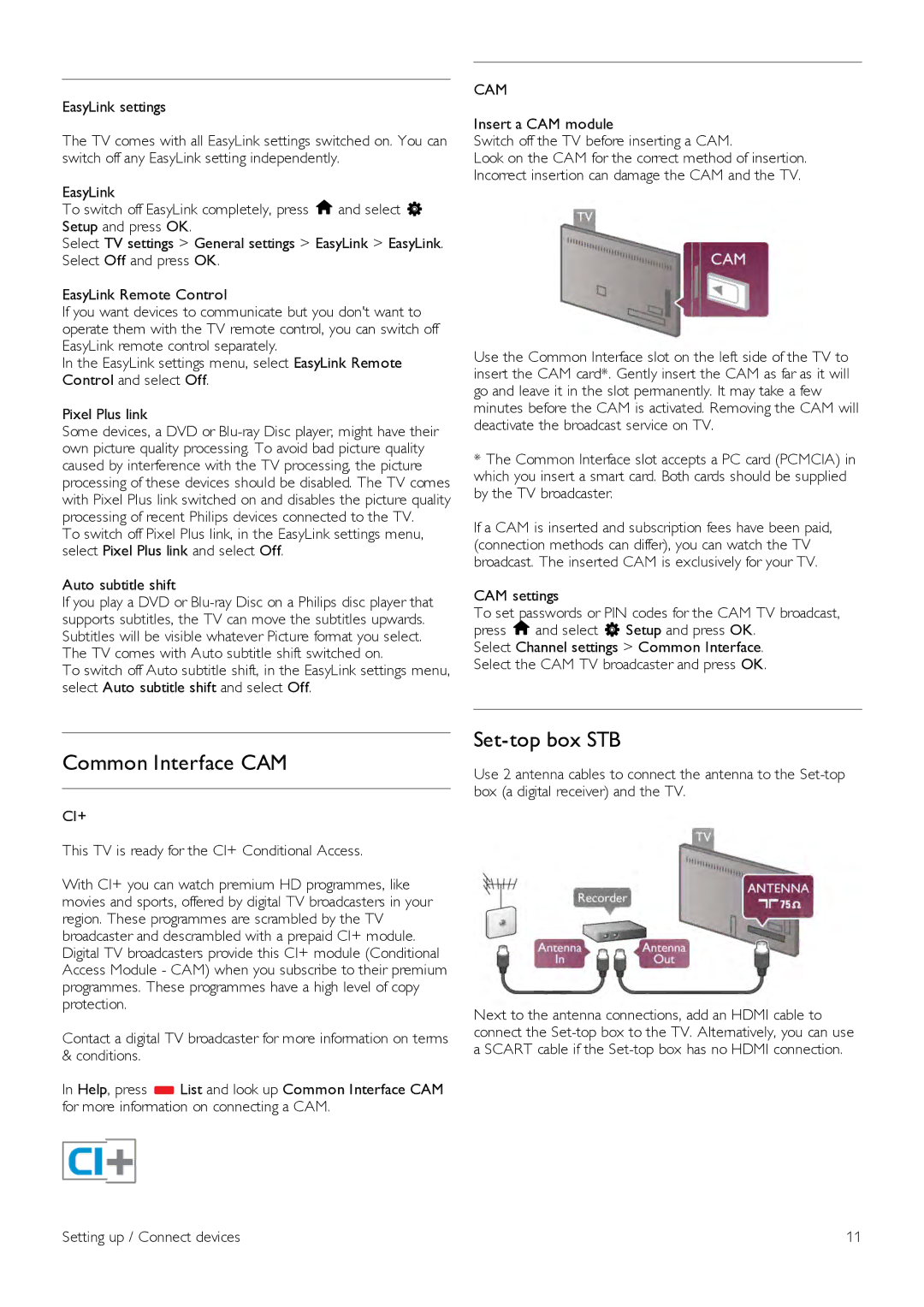 Philips 47PFL6907, 42PFL6907 manual Common Interface CAM, Set-top box STB, Cam, Ci+ 