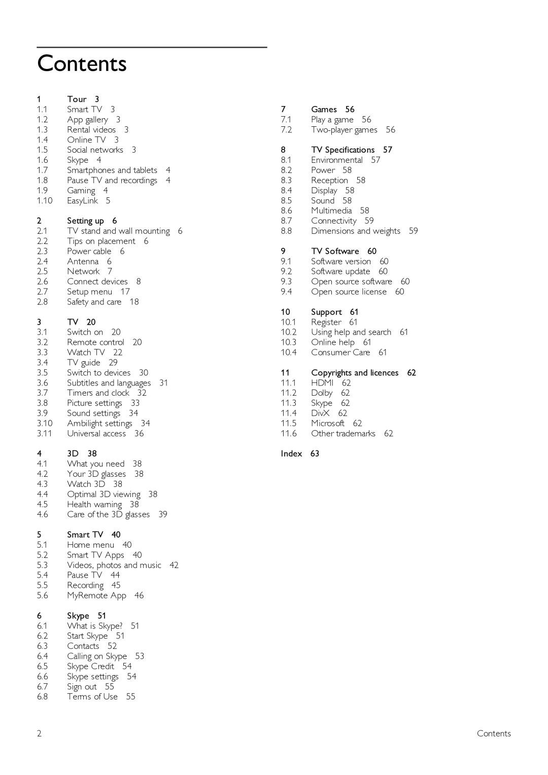 Philips 42PFL6907, 47PFL6907 manual Contents 