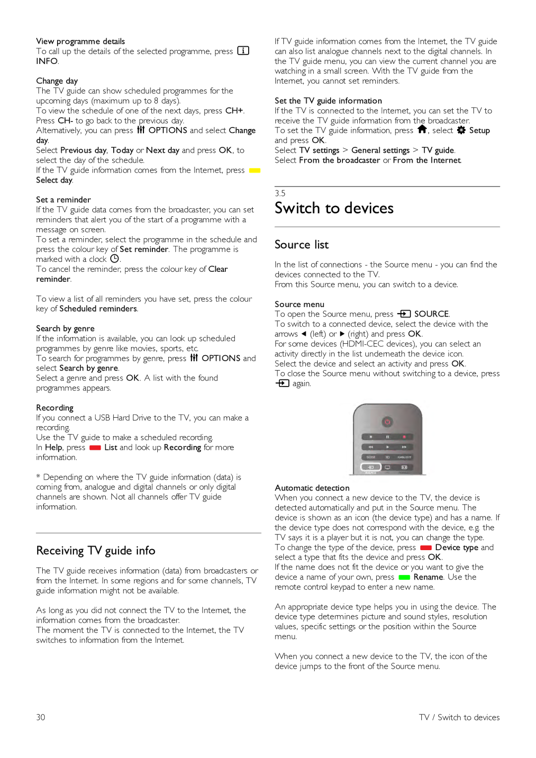 Philips 42PFL6907, 47PFL6907 manual Switch to devices, Receiving TV guide info, Source list 