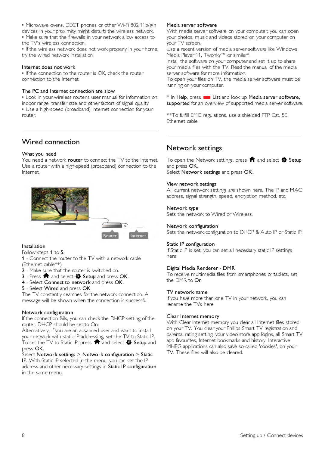 Philips 42PFL6907, 47PFL6907 manual Wired connection, Network settings 