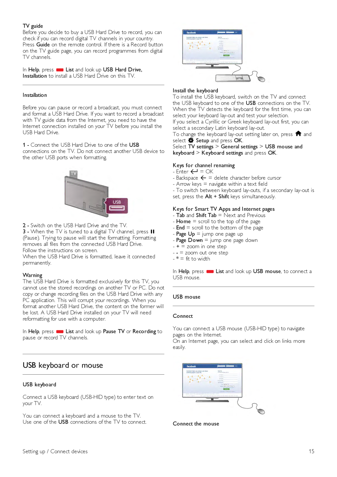 Philips 47PFL7008, 42PFL7108, 42PFL7008, 47PFL7108, 55PFL7108, 55PFL7008 user manual USB keyboard or mouse 