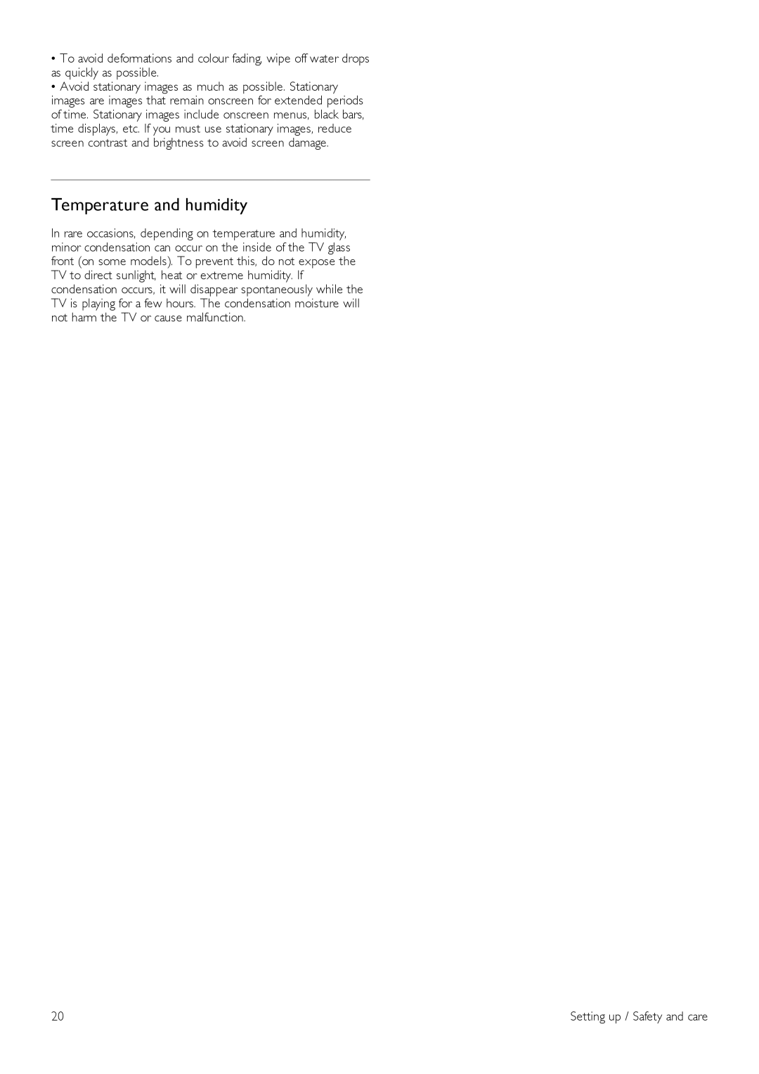 Philips 47PFL7108, 42PFL7108, 42PFL7008, 47PFL7008, 55PFL7108, 55PFL7008 user manual Temperature and humidity 