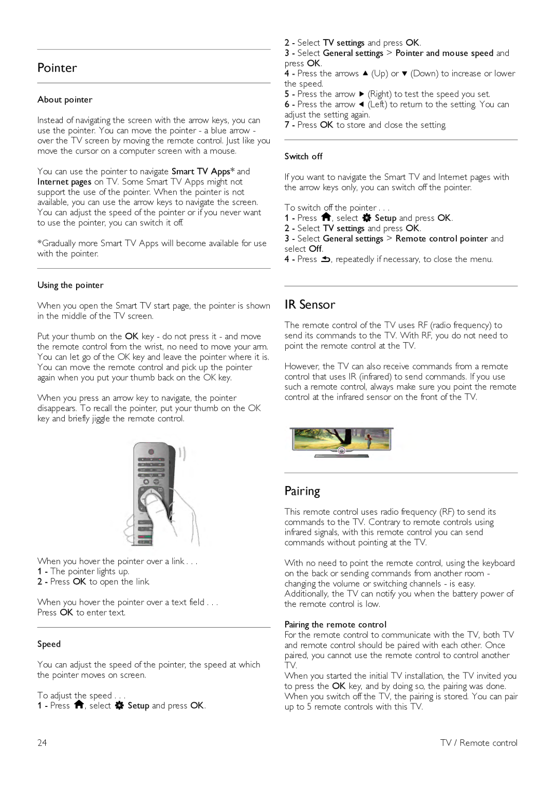 Philips 42PFL7108, 42PFL7008, 47PFL7108, 47PFL7008, 55PFL7108, 55PFL7008 user manual Pointer, IR Sensor, Pairing, About pointer 