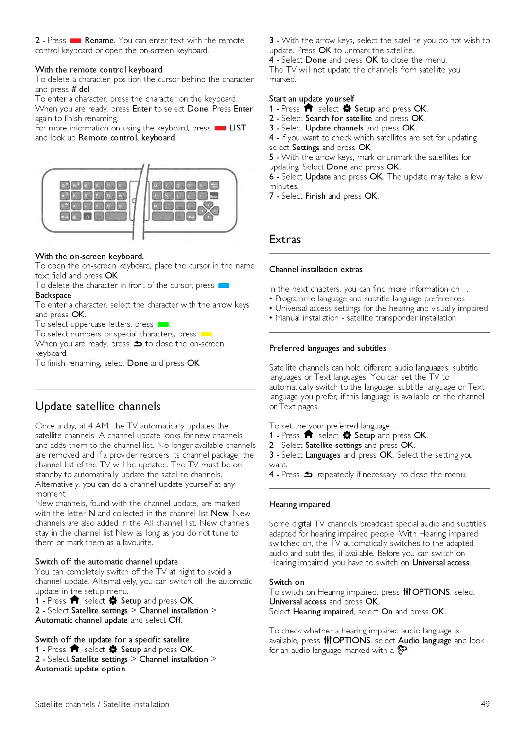 Philips 42PFL7008, 42PFL7108, 47PFL7108, 47PFL7008, 55PFL7108, 55PFL7008 user manual Update satellite channels, Extras 