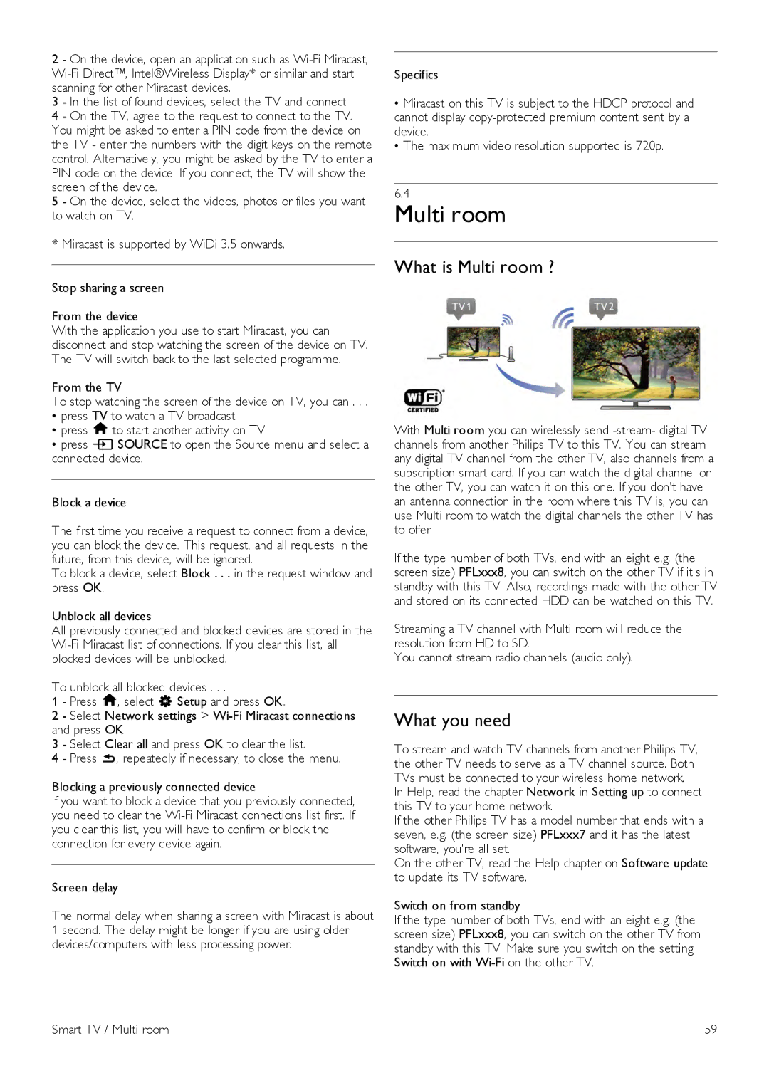 Philips 55PFL7008, 42PFL7108, 42PFL7008 What is Multi room ?, From the TV, Screen delay, Smart TV / Multi room 