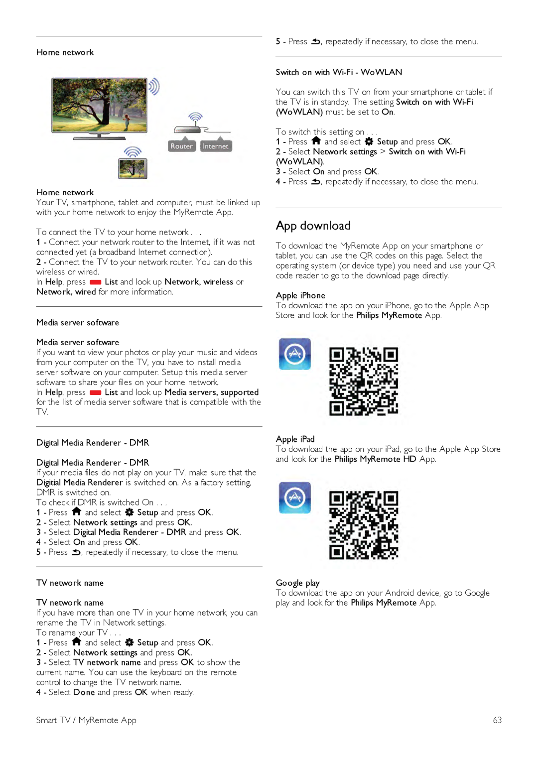 Philips 47PFL7008, 42PFL7108, 42PFL7008, 47PFL7108, 55PFL7108, 55PFL7008 user manual App download, Home network 