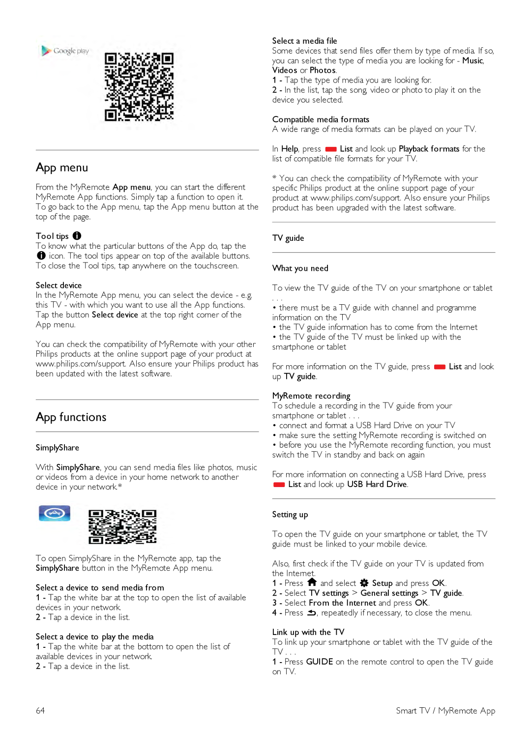 Philips 55PFL7108, 42PFL7108, 42PFL7008, 47PFL7108, 47PFL7008, 55PFL7008 user manual App menu, App functions 