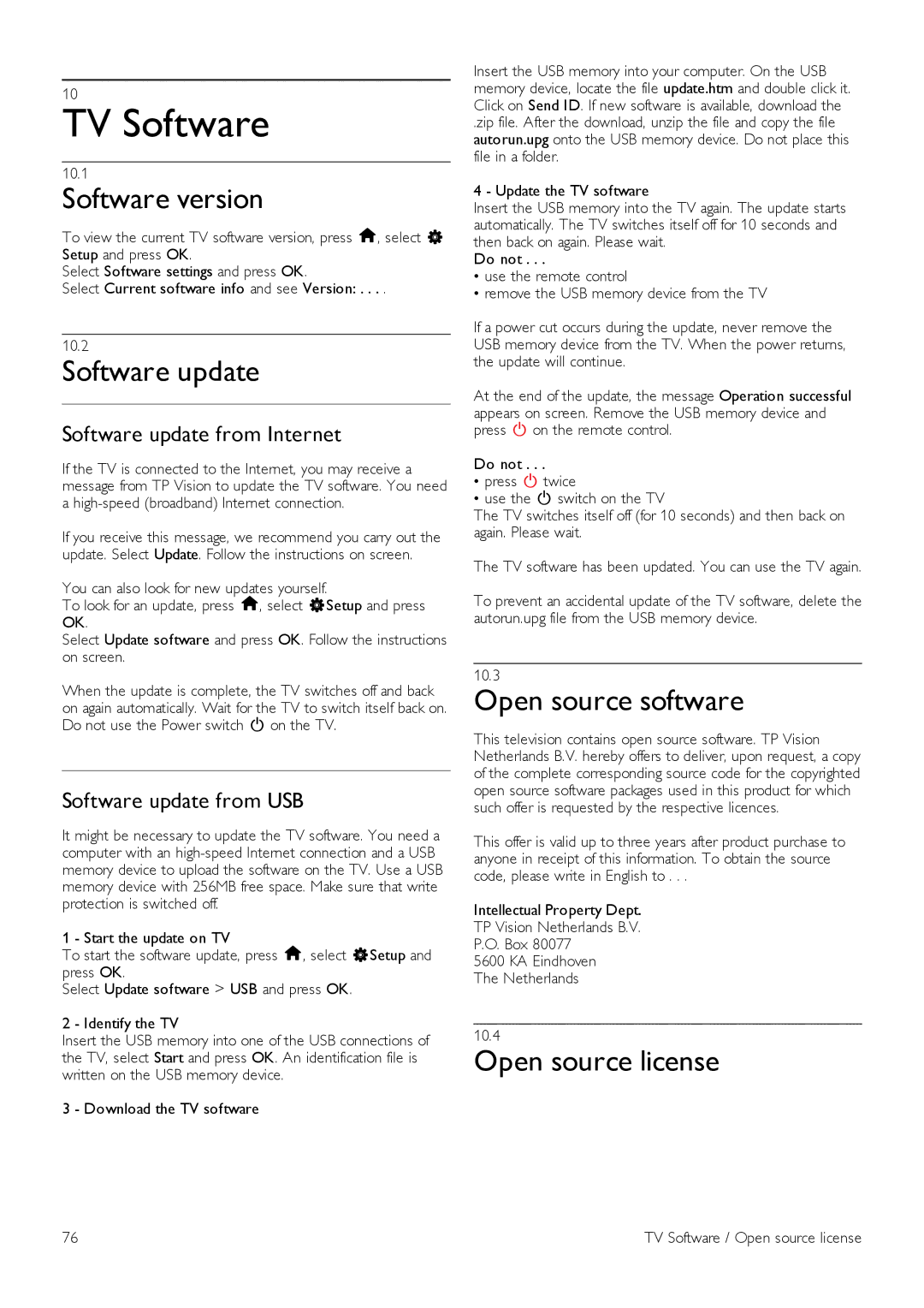 Philips 55PFL7108, 42PFL7108 TV Software, Software version, Software update, Open source software, Open source license 