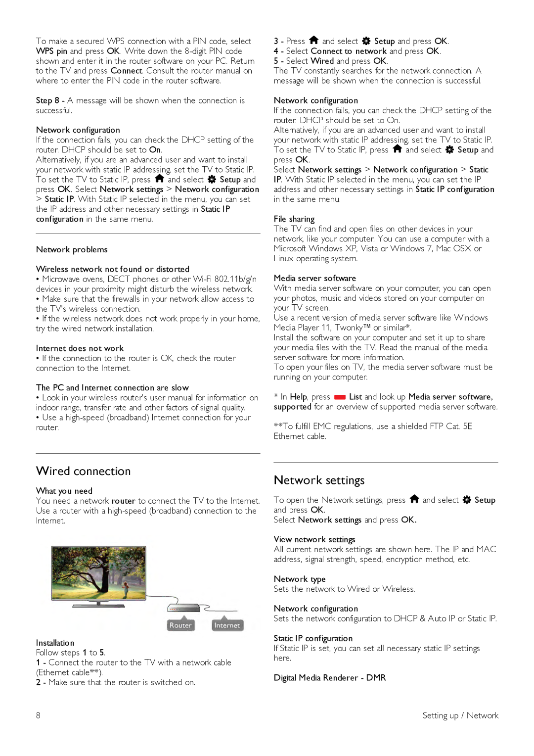 Philips 47PFL7108, 42PFL7108, 42PFL7008, 47PFL7008, 55PFL7108, 55PFL7008 user manual Wired connection, Network settings 