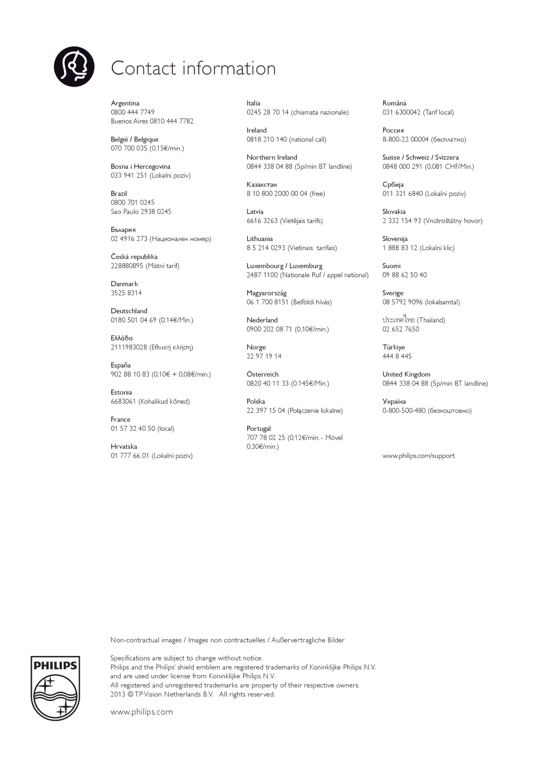 Philips 55PFL7008, 42PFL7108, 42PFL7008, 47PFL7108, 47PFL7008, 55PFL7108 user manual Contact information 