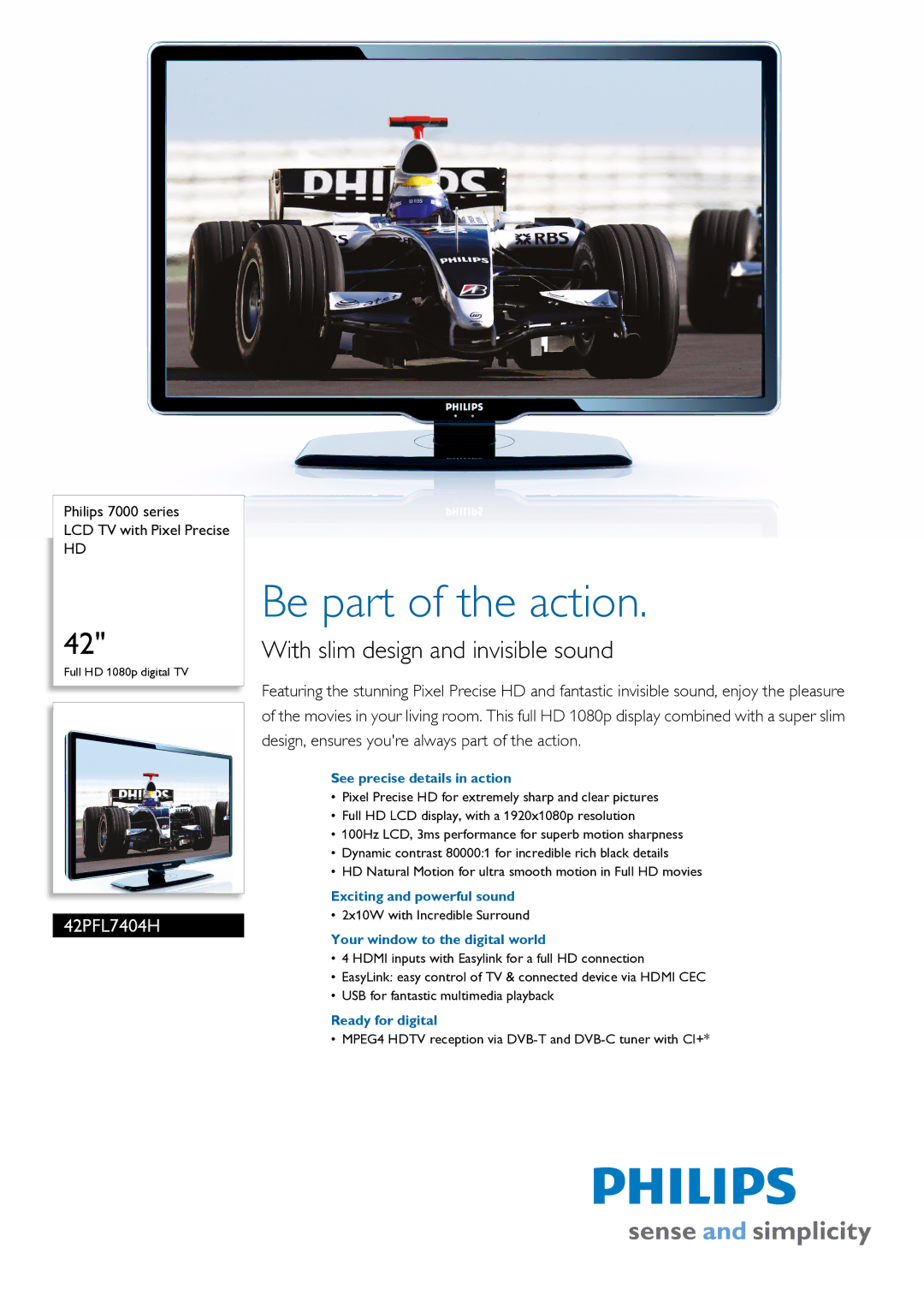 Philips 42PFL7404H manual See precise details in action, Exciting and powerful sound, Your window to the digital world 