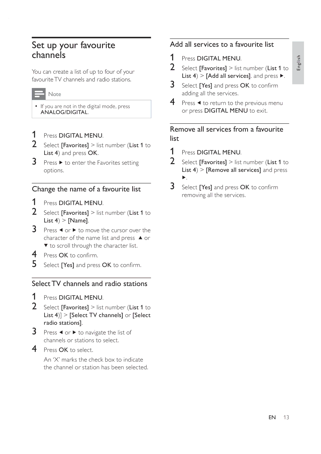 Philips 42PFL7409D/30 user manual Set up your favourite channels, Change the name of a favourite list 