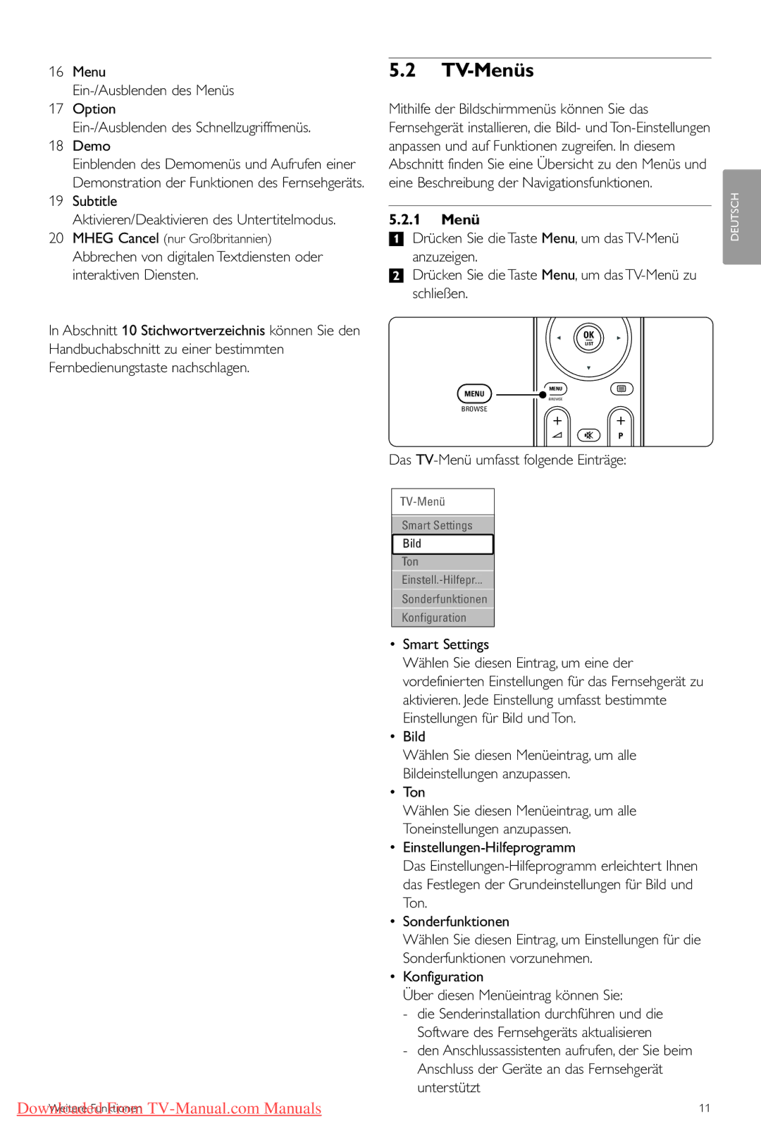 Philips 42PFL7433, 42PFL7423 manual TV-Menüs, 1 Menü 