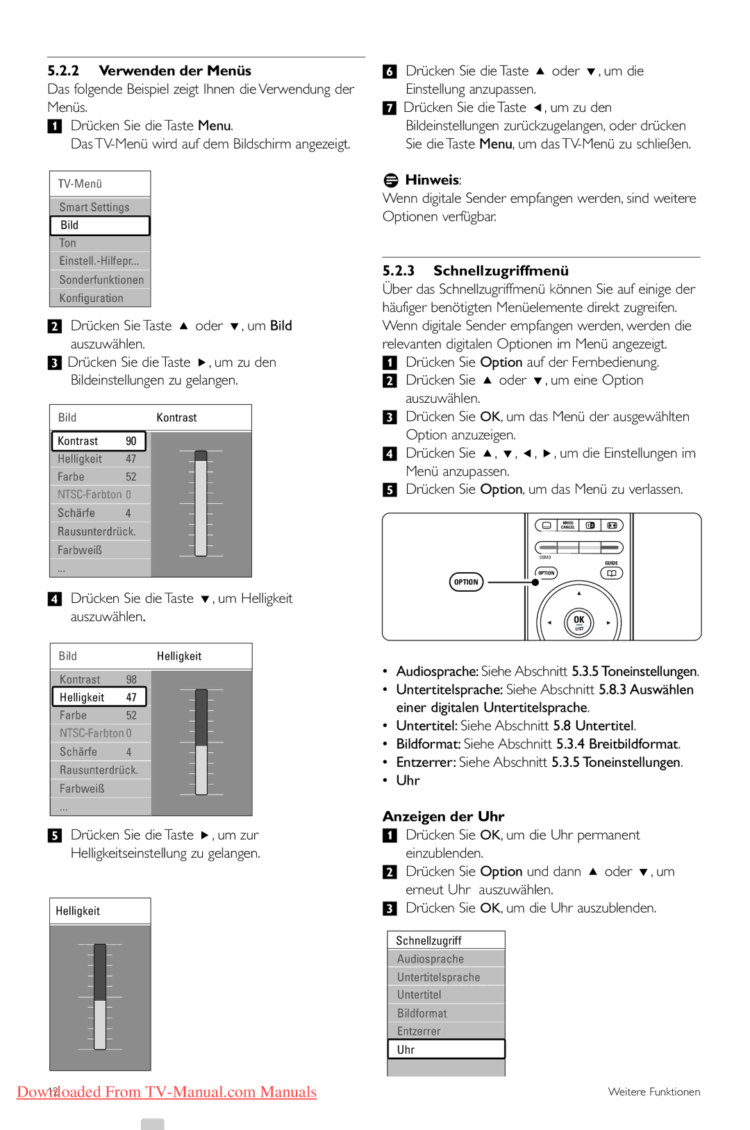 Philips 42PFL7423, 42PFL7433 manual Verwenden der Menüs, Drücken Sie Taste o oder œ, um Bild Auszuwählen, Schnellzugriffmenü 