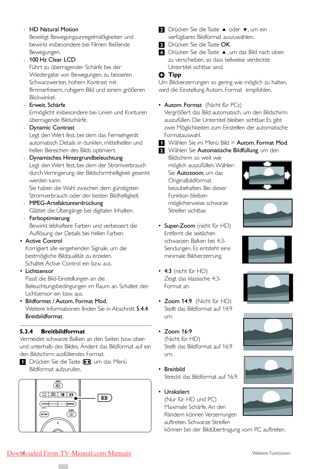 Philips 42PFL7423, 42PFL7433 manual Breitbildformat, Tipp 