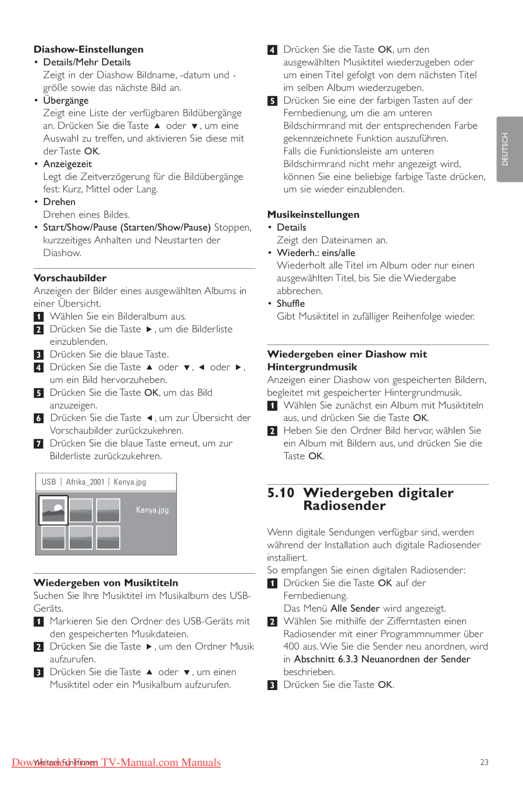 Philips 42PFL7433, 42PFL7423 manual Wiedergeben digitaler Radiosender 