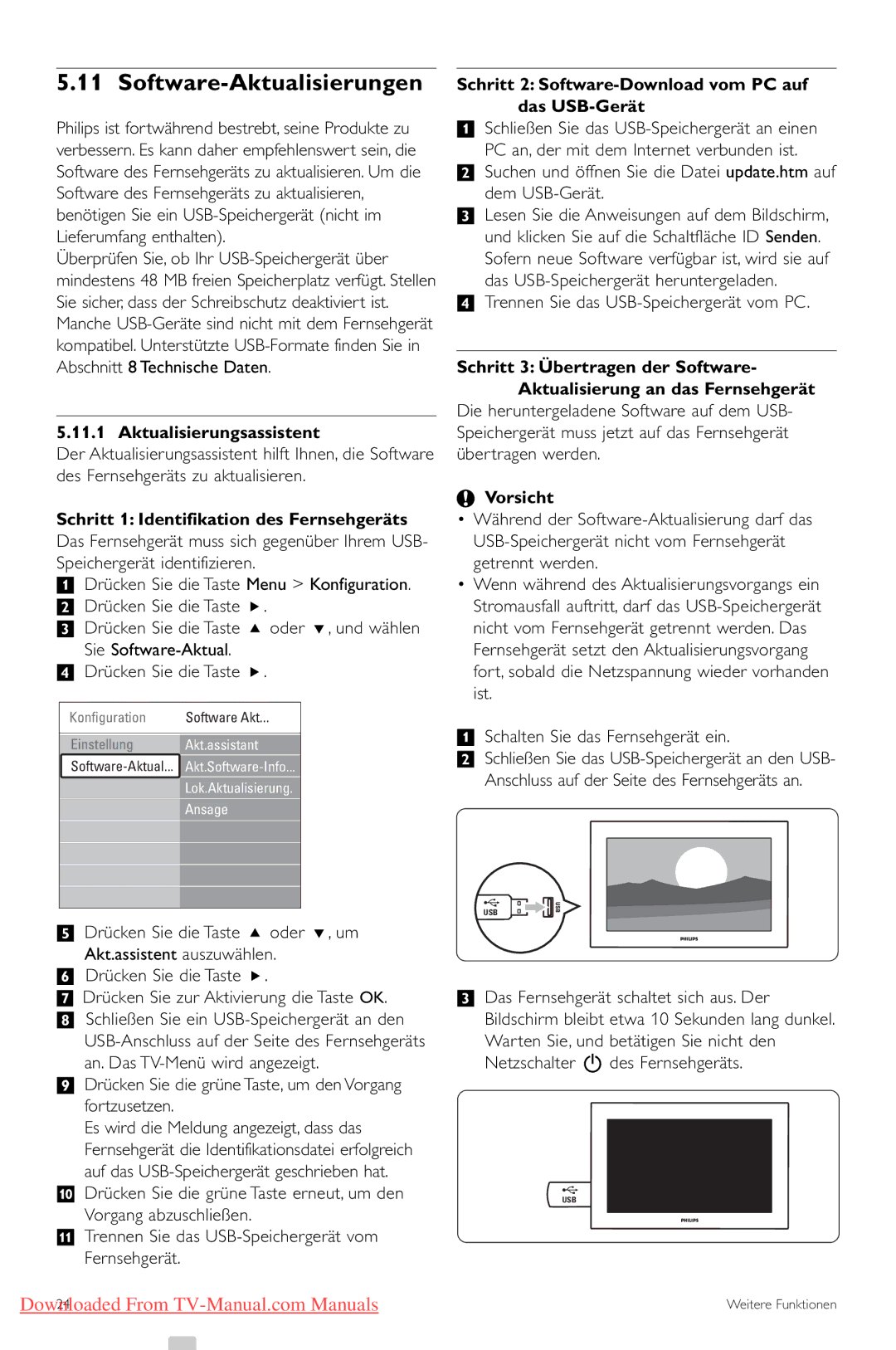 Philips 42PFL7423 manual Software-Aktualisierungen, Aktualisierungsassistent, Schritt 1 Identifikation des Fernsehgeräts 