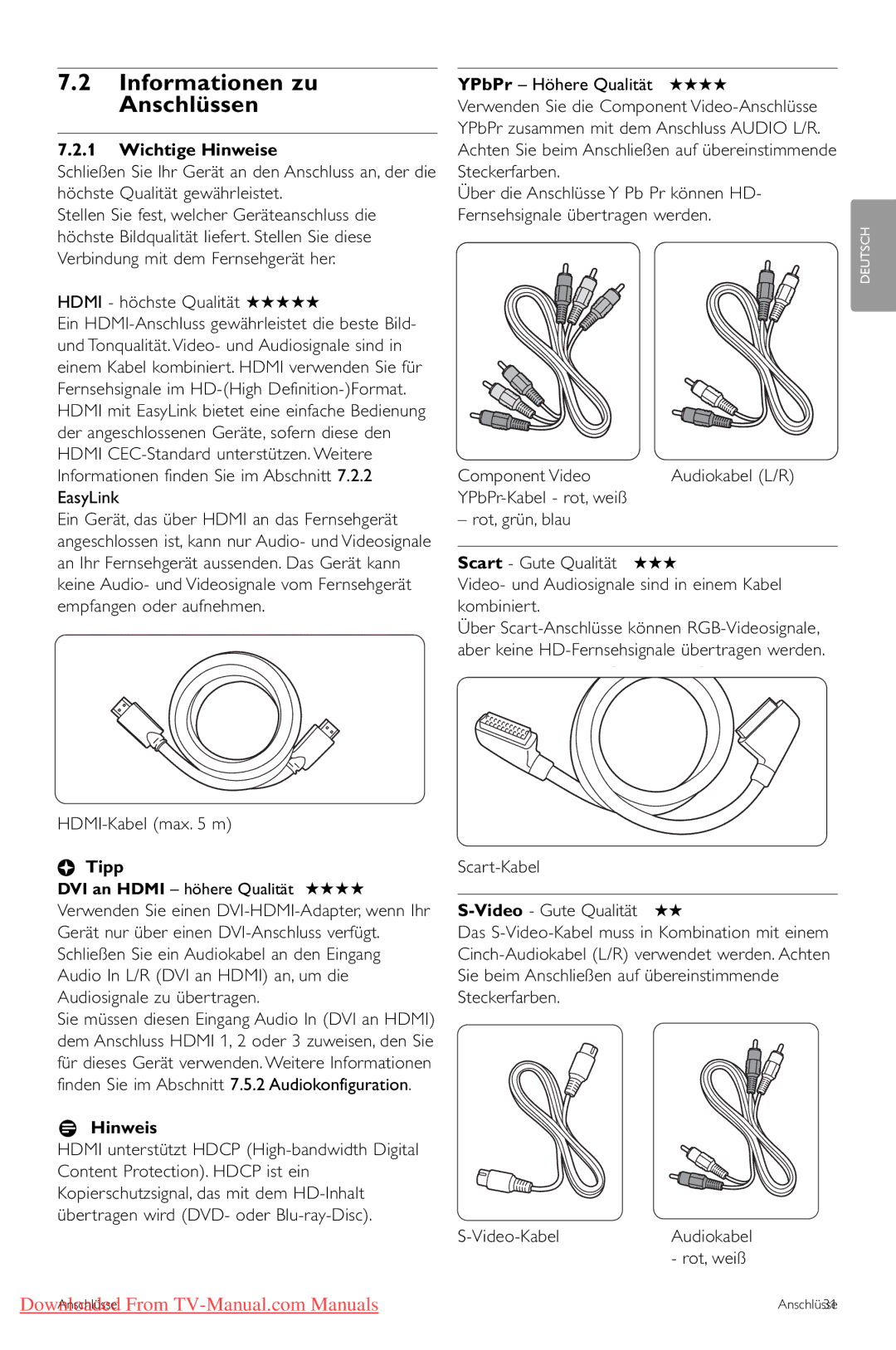 Philips 42PFL7433, 42PFL7423 manual Informationen zu Anschlüssen, Wichtige Hinweise 