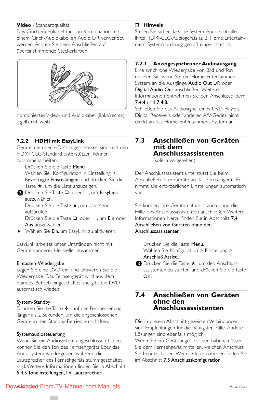 Philips 42PFL7423, 42PFL7433 manual Anschließen von Geräten mit dem Anschlussassistenten, Hdmi mit EasyLink 