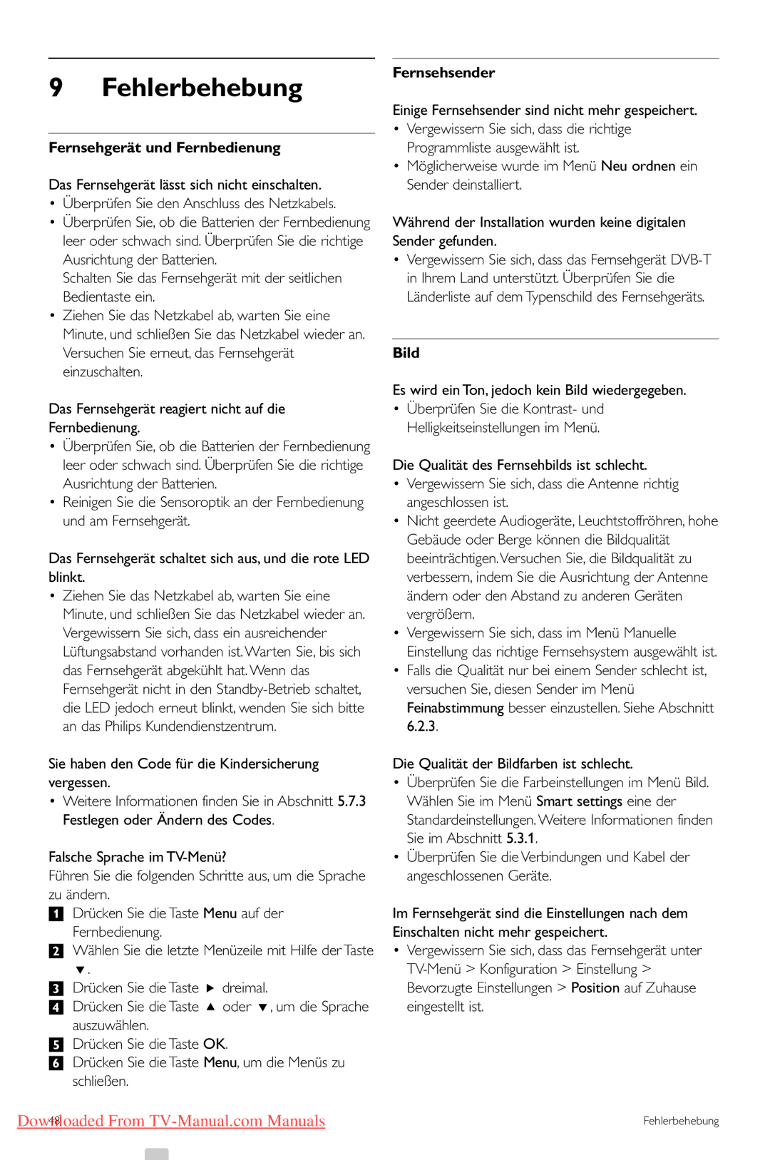 Philips 42PFL7423, 42PFL7433 manual Fehlerbehebung, Fernsehgerät und Fernbedienung, Fernsehsender, Bild 