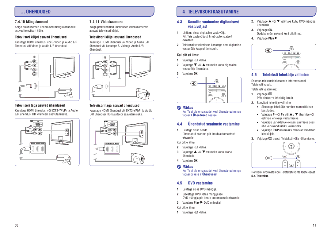 Philips 42PFL7423D-H manual Kanalite vaatamine digitaalsest vastuvõtjast, Ühendatud seadmete vaatamine, DVD vaatamine 