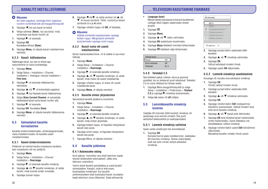 Philips 42PFL7423D-H manual Kanalite Installeerimine Televiisori Kasutamine Enamaks, Kanalite juhtimine 