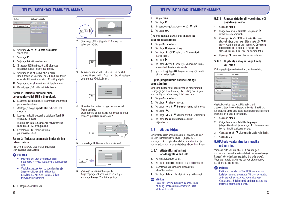 Philips 42PFL7423D-H manual Alapealkirjad, Digitaalse alapealkirja keele valimine, 9Fotode vaatamine ja muusika mängimine 