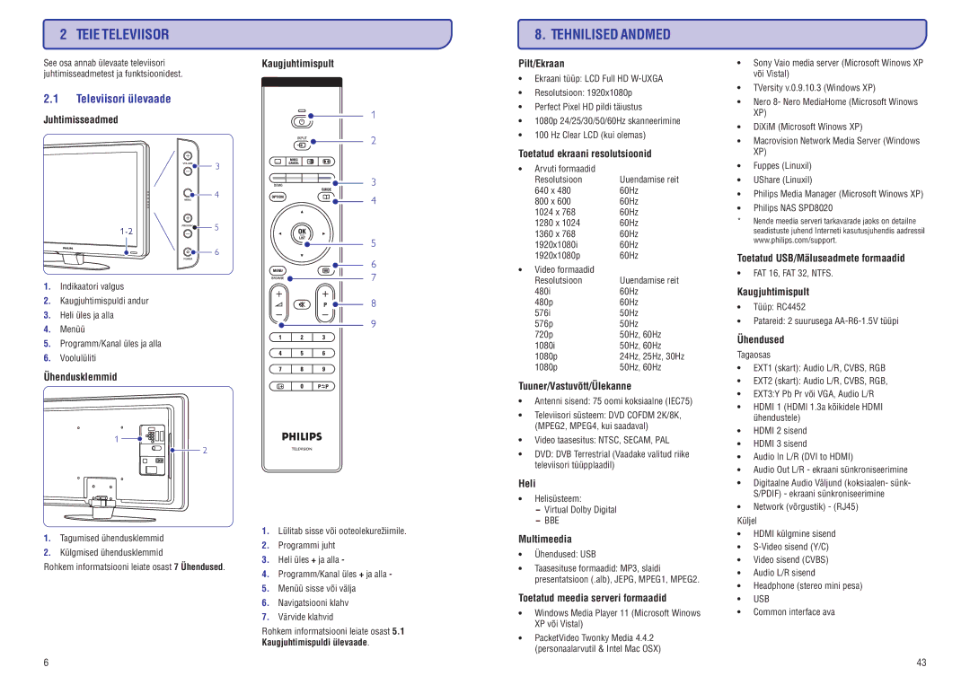 Philips 42PFL7423D-H manual Teie Televiisor, Televiisori ülevaade 