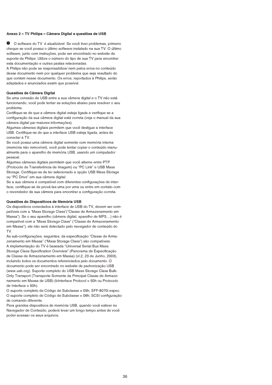 Philips 42PFL7432D, 47PFL7432D manual Anexo 2 TV Philips Câmera Digital e questões de USB, Questões de Câmera Digital 