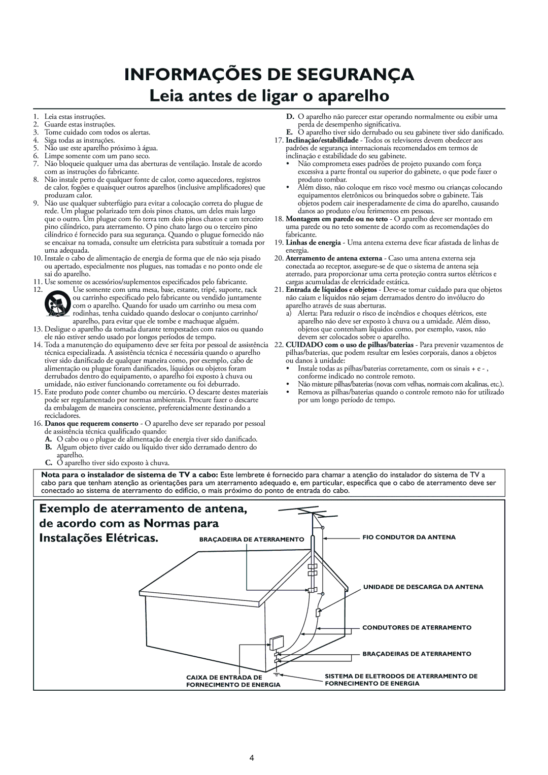 Philips 42PFL7432D, 47PFL7432D manual EIA Antes Denligarso Aparelho 