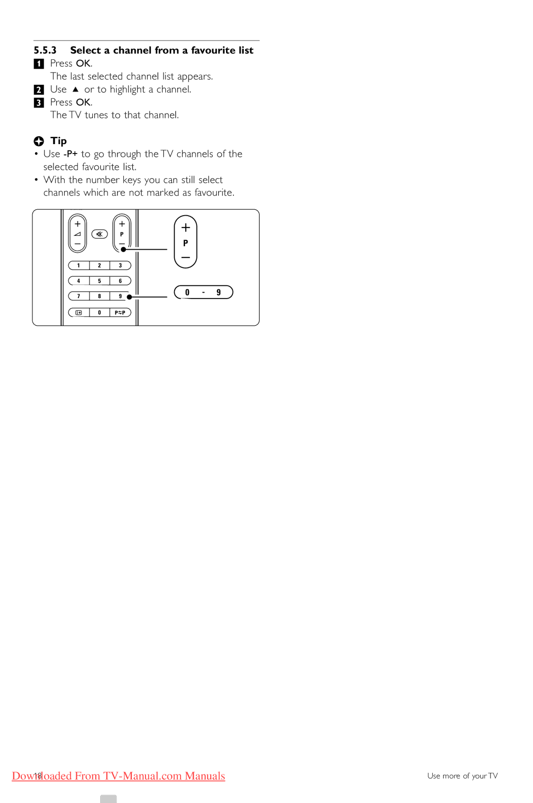 Philips 42PFL74335/60 manual Select a channel from a favourite list, ÒPress OK TV tunes to that channel 