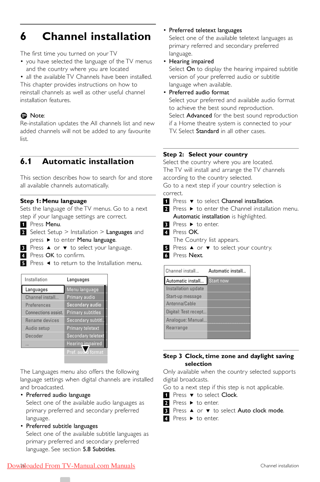 Philips 42PFL74335/60 manual Channel installation, Automatic installation, Menu language, Select your country 