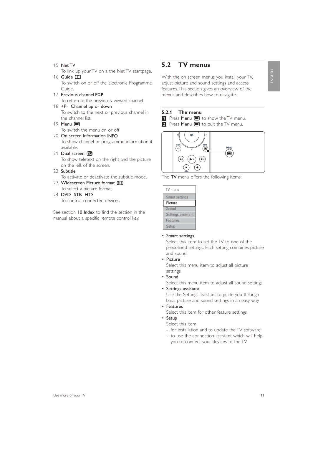 Philips 42PFL7503 manual TV menus, To control connected devices, Menu, Settings assistant 