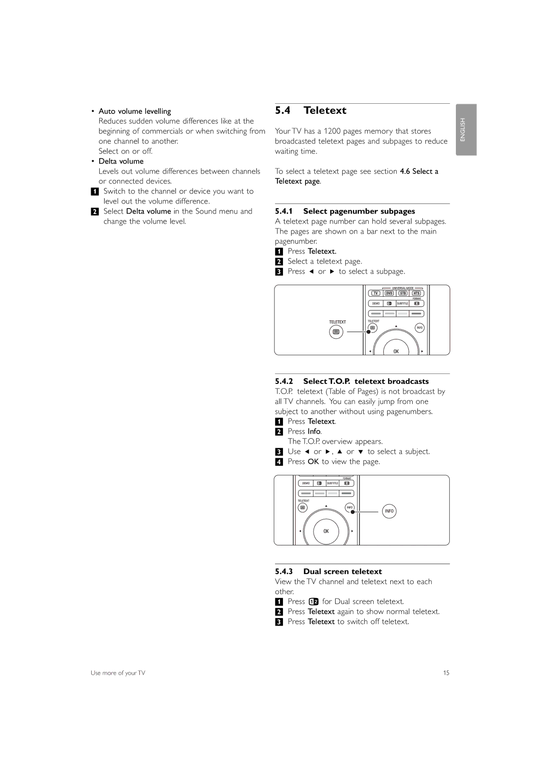 Philips 42PFL7503 manual Teletext, Select pagenumber subpages, Dual screen teletext 