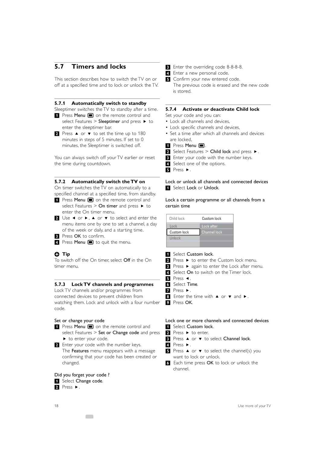 Philips 42PFL7503 manual Timers and locks, ÒPress OK to confirm † Press Menu Ï to quit the menu 