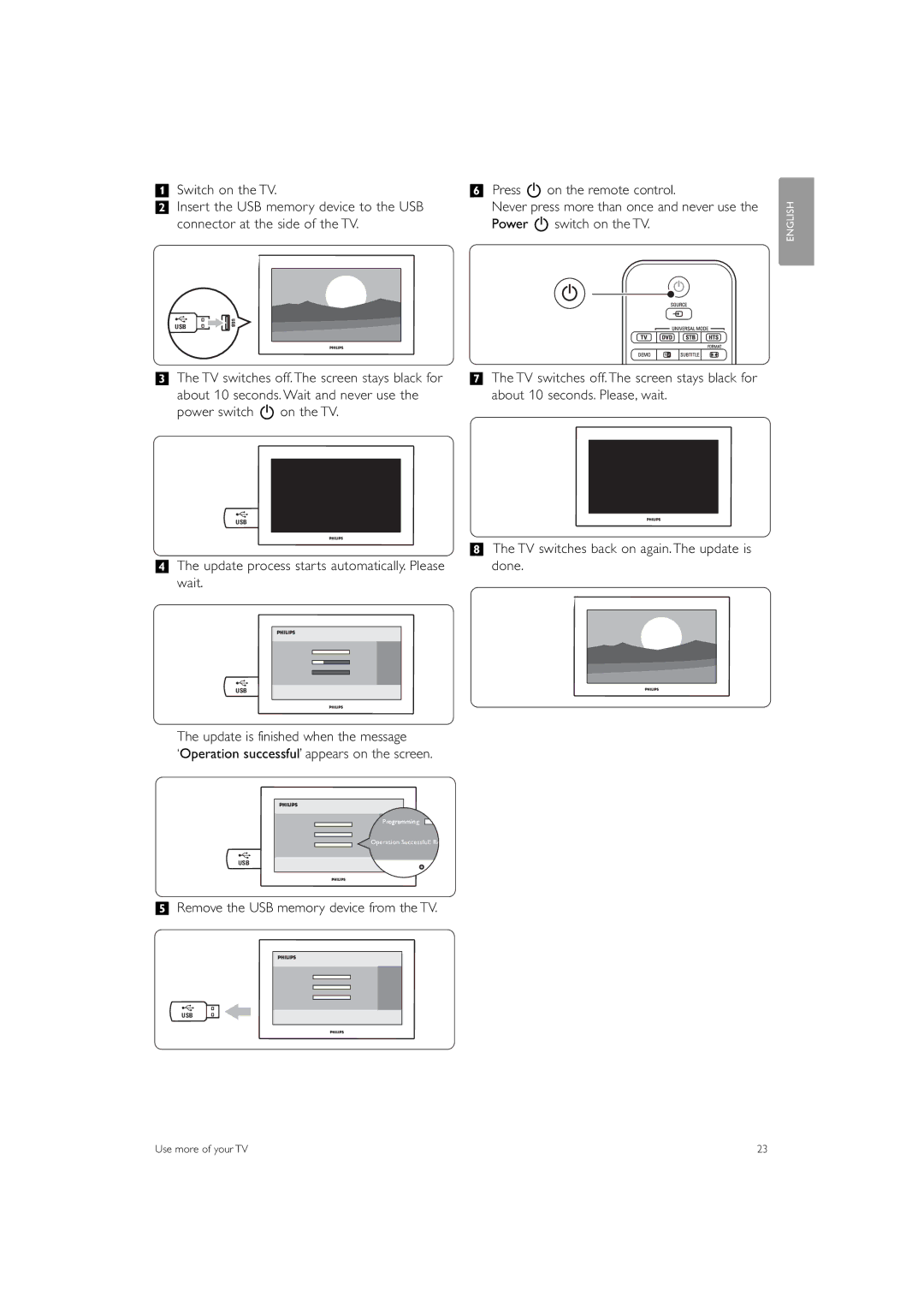 Philips 42PFL7503 manual Connector at the side of the TV Power B switch on the TV 