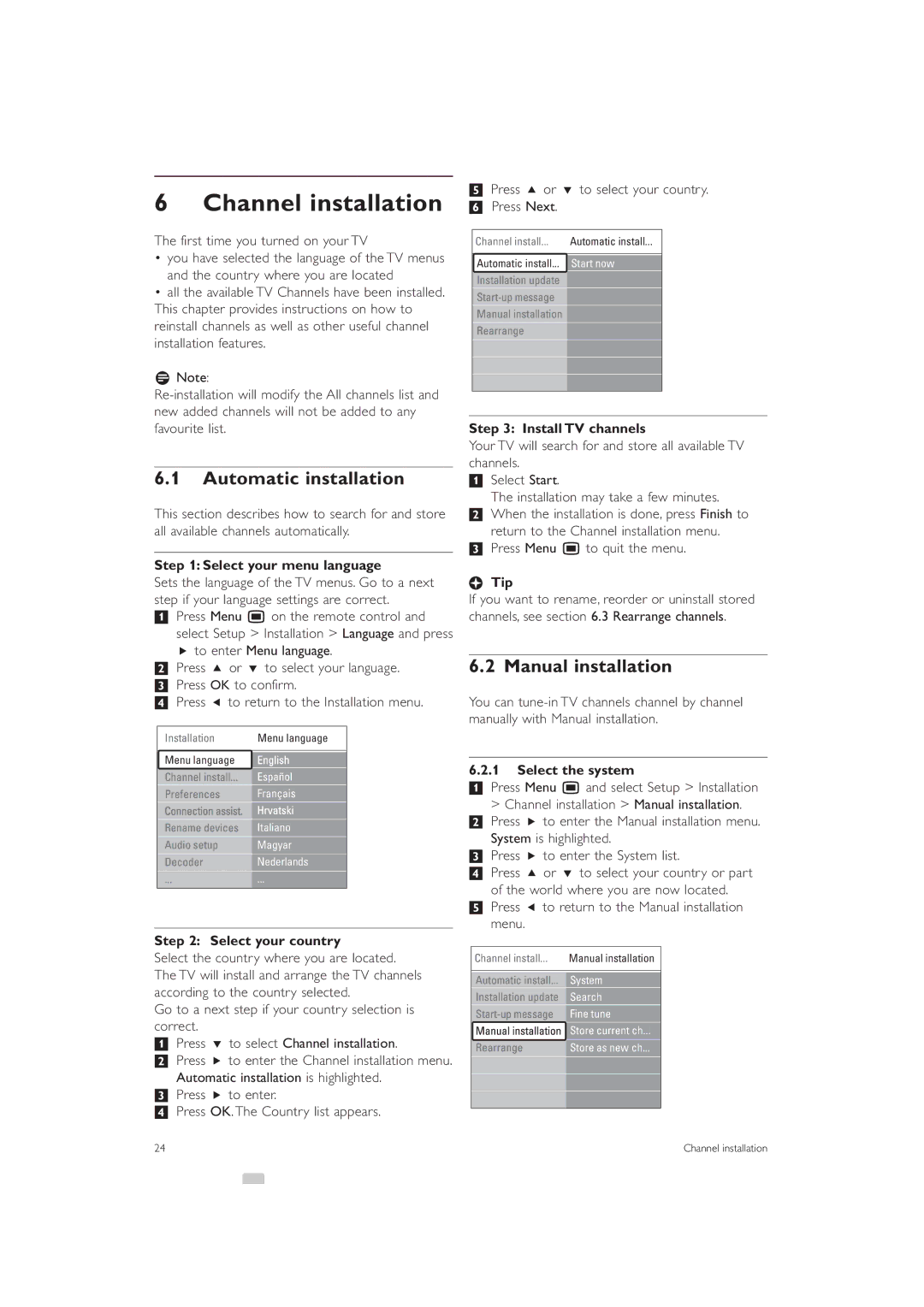 Philips 42PFL7503 manual Channel installation, Automatic installation, Manual installation 