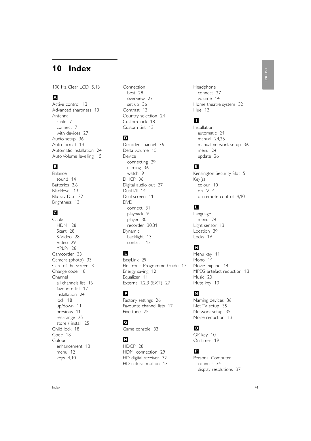 Philips 42PFL7503 manual Index 