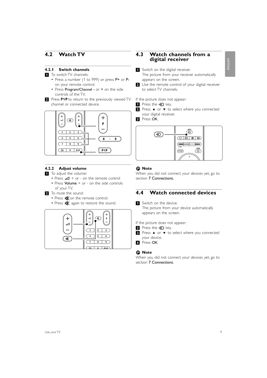 Philips 47PFL7623, 42PFL7623, 32PFL7623 manual Watch TV, Watch channels from a digital receiver, Watch connected devices 