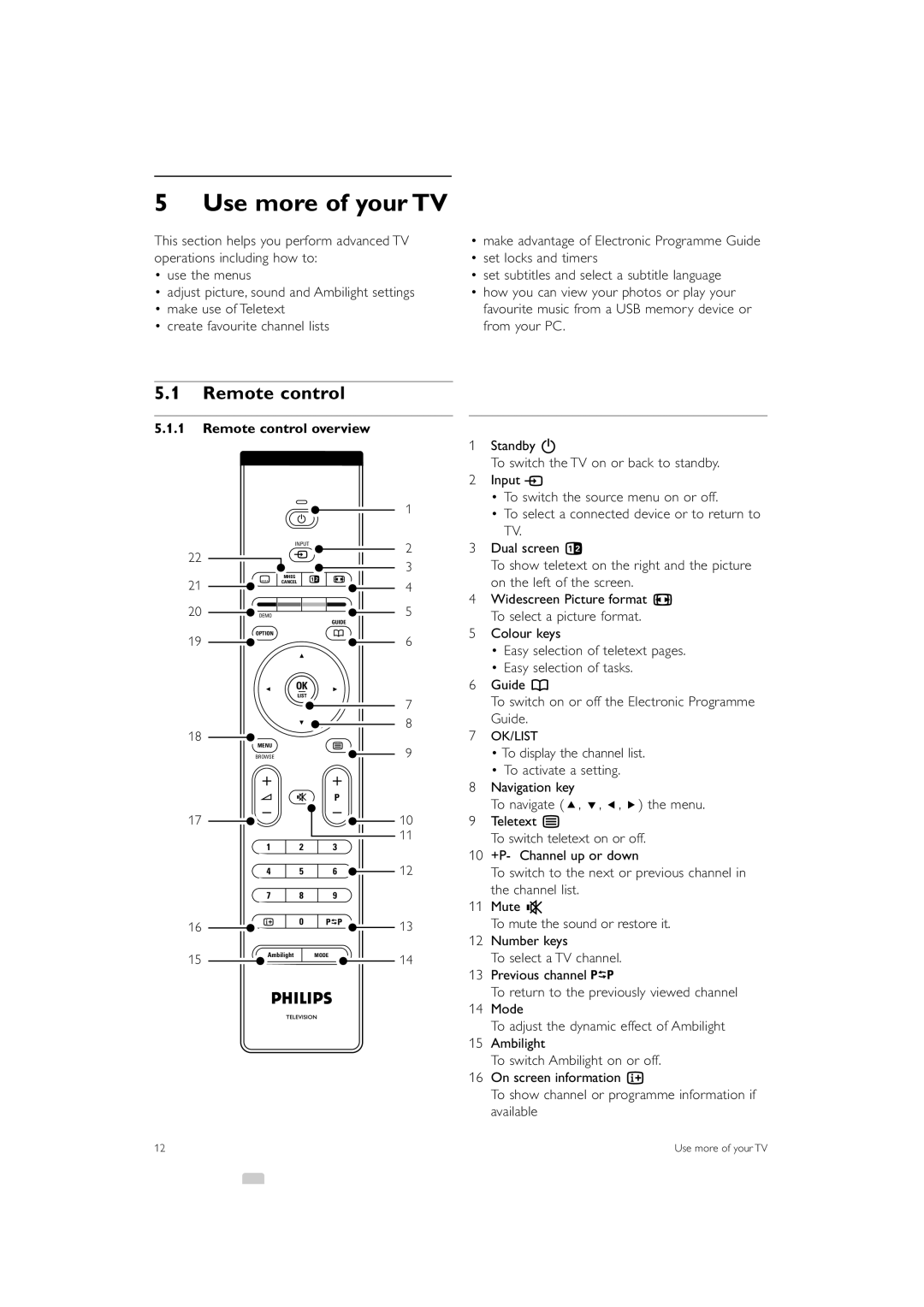 Philips 47PFL7623, 42PFL7623, 32PFL7623 manual Use more of your TV, Remote control overview 