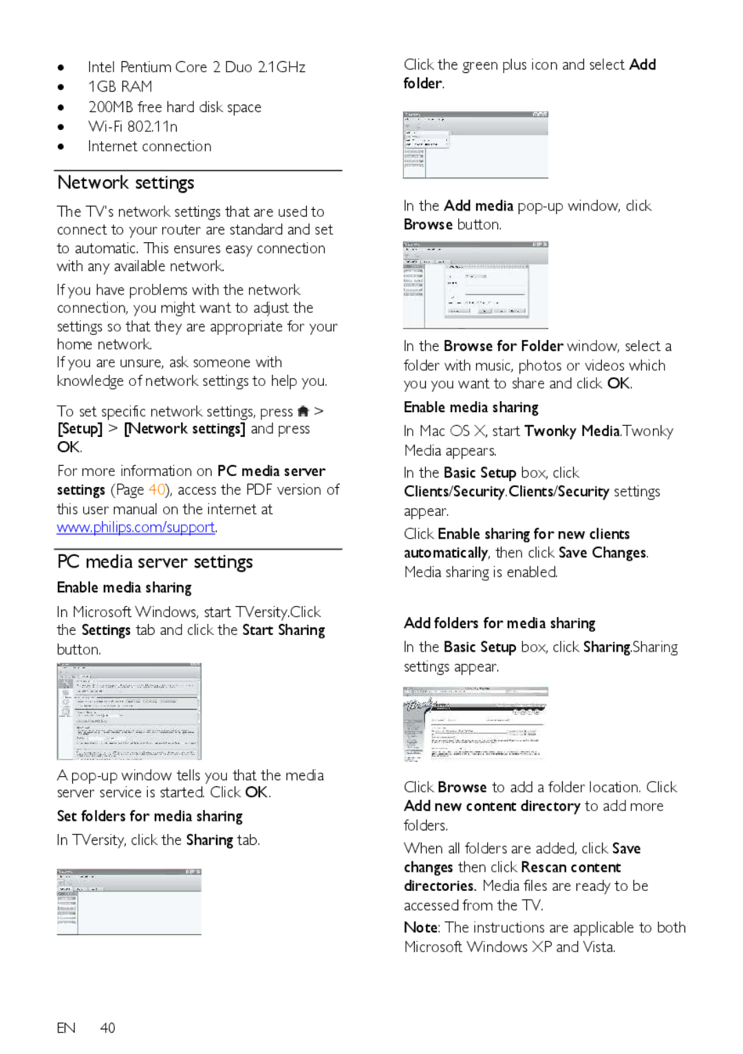 Philips 37PFL76X5H, 42PFL76X5H, 42PFL76X5C, 32PFL74X5H, 32PFL76X5C, 32PFL76X5H Network settings, PC media server settings 